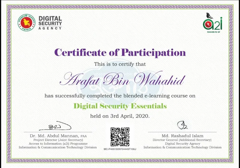 Digital Security Essentials certificate