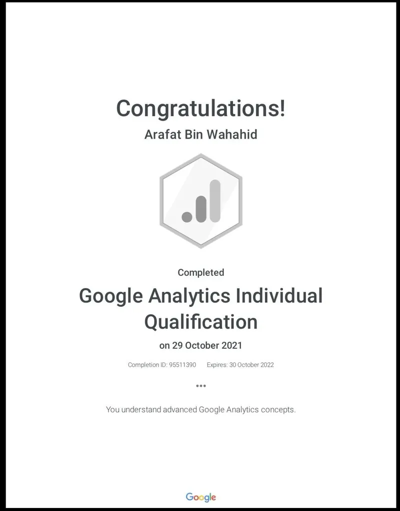 Google Analytics Individual Qualification certificate