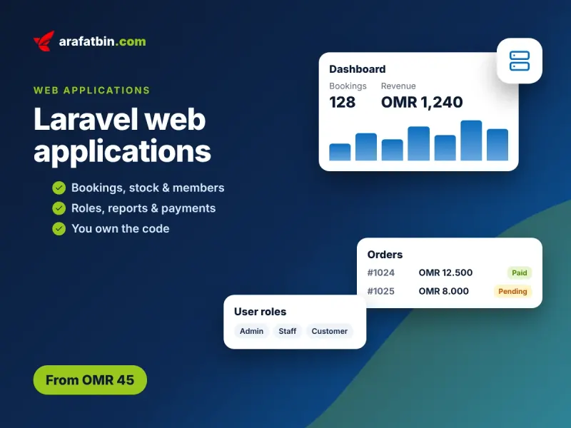 Laravel web application development by arafatbin.com for businesses in Oman and the GCC