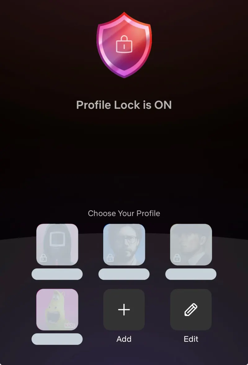 Netflix personal profile with Profile Lock on: each buyer gets a PIN-locked profile