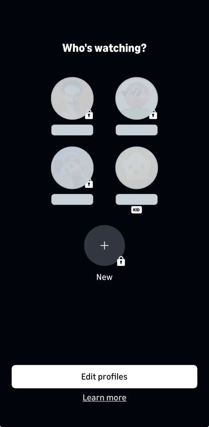 Prime Video Who's watching screen with personal profiles locked by a PIN and an unlocked Kids profile